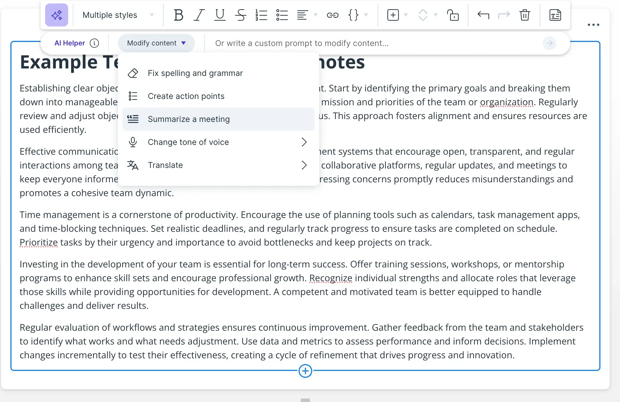 Summarize text with AI in GetAccept